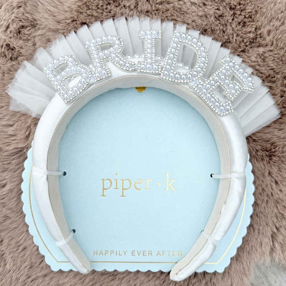 Piper K Bride Bridal Pearl Embellished Headband Tulle Rhinestones NEW with Tags